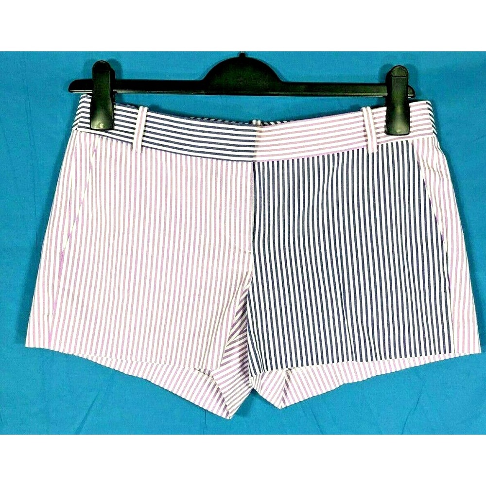 J. CREW Casual COLORBLOCK SEERSUCKER Two-Tone Purple STRIPED Chino Shorts Sz 6